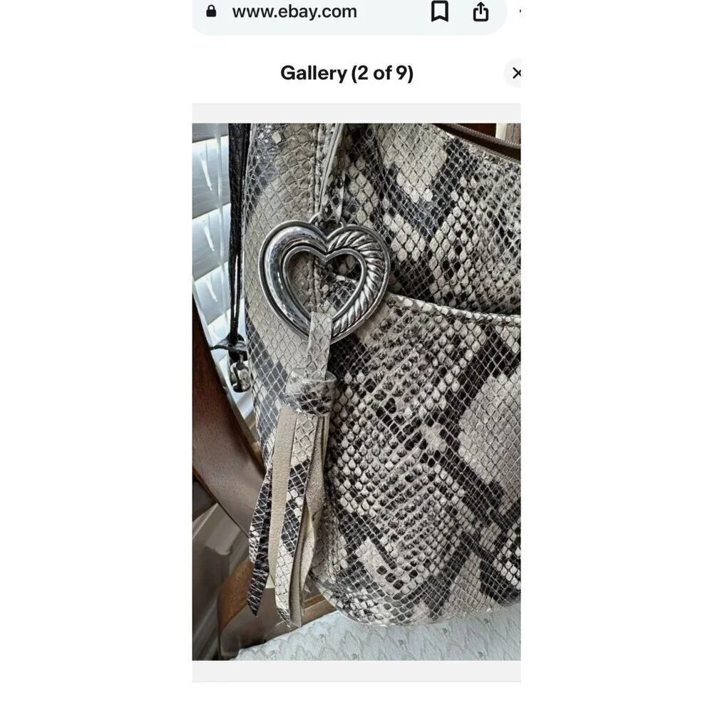 Brighton Snake Print Leather Large Shoulder Bag w Charm Braided Handle